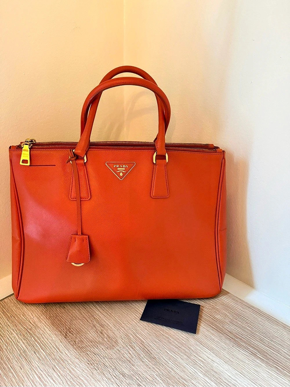 Prada Saffiano Lux Galleria Double Zip Tote Nylon Orange
